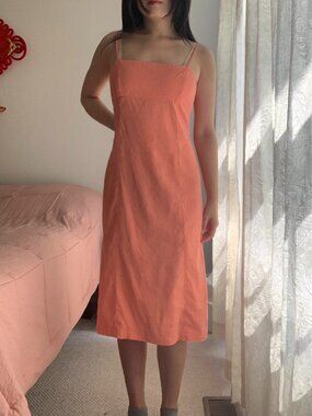 Coral Linen Midi Dress